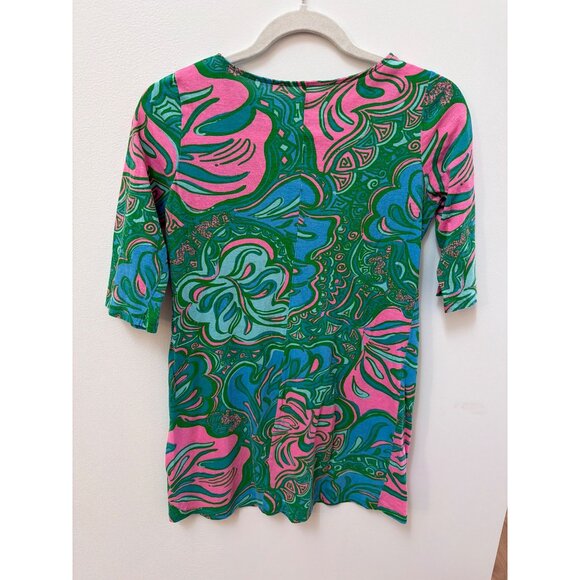 Lilly Pulitzer Girls L 12-14 Green & Pink Floral Tunic Dress 100% Cotton Size S - Picture 4 of 4